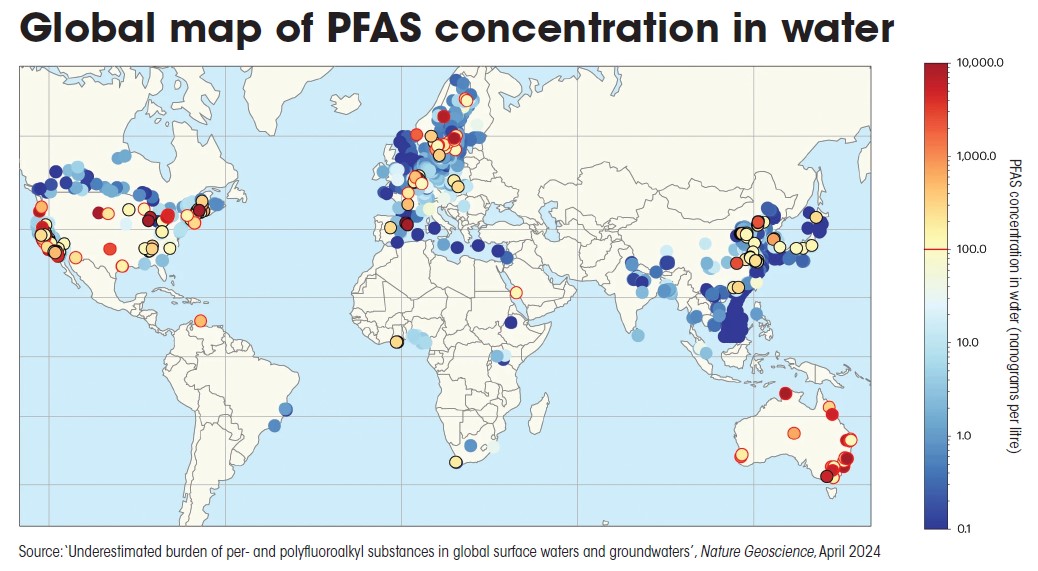 global map of PFAS concentration in water